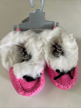 Disney Pink Faux-Fur Trim Kids Slip-On Slippers with Bow